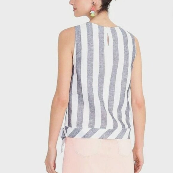 NWT J. Crew Tie Waist Bow Linen Top Tank Blouse Stripe Size 14 - Picture 4 of 12